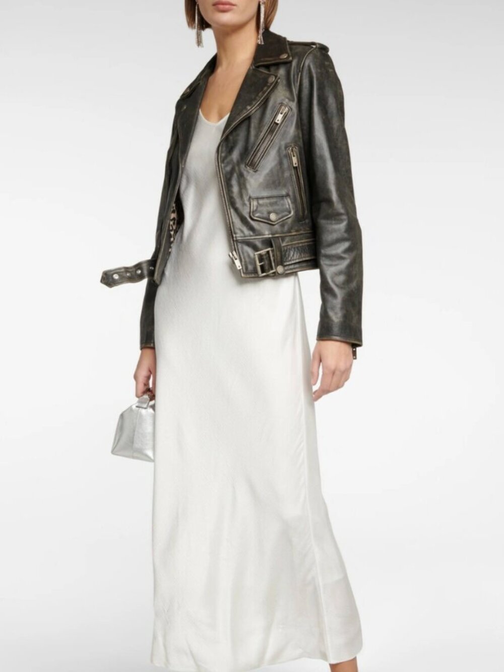 Golden Goose Distressed Black Leather Moto Jacket